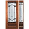 6'-8" Tall Mahogany 3/4 Lite Door and One Sidelite with Valencia Wrought Iron Grille