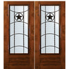 6'-8" Tall Knotty Alder 3/4 Lite Double Doors with Texan Lone Star Wrought Iron Grille