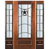 6'-8" Tall Mahogany 3/4 Lite Door and Two Sidelites with Texan Lone Star Wrought Iron Grille