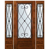 6'-8" Tall Knotty Alder 3/4 Lite Door and Two Sidelites with Charleston Wrought Iron Grille