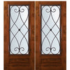 6'-8" Tall Knotty Alder 3/4 Lite Double Doors with Charleston Wrought Iron Grille