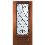 6'-8" Tall Mahogany 3/4 Lite Door with Charleston Wrought Iron Grille