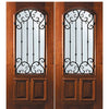 6'-8" Tall Mahogany Arch Lite Double Doors with Valencia Wrought Iron Grille