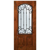6'-8" Tall Knotty Alder Arch Lite Door with Valencia Wrought Iron Grille
