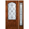 6'-8" Tall Knotty Alder Arch Lite Door and One Sidelite with Charleston Wrought Iron Grille