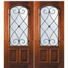 6'-8" Tall Mahogany Arch Lite Double Doors with Charleston Wrought Iron Grille