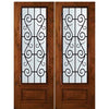 8'-0" Tall Knotty Alder 3/4 Lite Double Doors with St. Charles Wrought Iron Grille
