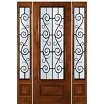 8'-0" Tall Knotty Alder 3/4 Lite Door and Two Sidelites with St. Charles Wrought Iron Grille