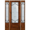 8'-0" Tall Knotty Alder 3/4 Lite Door and Two Sidelites with Valencia Wrought Iron Grille