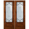 8'-0" Tall Knotty Alder 3/4 Lite Double Doors with Valencia Wrought Iron Grille