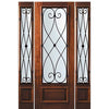 8'-0" Tall Mahogany 3/4 Lite Door and Two Sidelites with Charleston Wrought Iron Grille