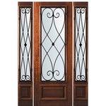 8'-0" Tall Mahogany 3/4 Lite Door and Two Sidelites with Charleston Wrought Iron Grille