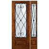8'-0" Tall Knotty Alder 3/4 Lite Door and One Sidelite with Charleston Wrought Iron Grille