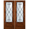8'-0" Tall Knotty Alder 3/4 Lite Double Doors with Charleston Wrought Iron Grille