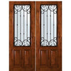 8'-0" Tall Knotty Alder 2/3 Lite Double Doors with Valencia Wrought Iron Grille