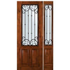 8'-0" Tall Knotty Alder 2/3 Lite Door and One Sidelite with Valencia Wrought Iron Grille