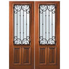 8'-0" Tall Mahogany 2/3 Lite Double Doors with Valencia Wrought Iron Grille