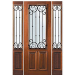 8'-0" Tall Mahogany 2/3 Lite Door and Two Sidelites with Valencia Wrought Iron Grille