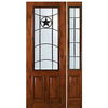 8'-0" Tall Knotty Alder 2/3 Lite Door and One Sidelite with Texan Lone Star Wrought Iron Grille