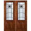 8'-0" Tall Knotty Alder 2/3 Lite Double Doors with Texan Lone Star Wrought Iron Grille