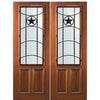 8'-0" Tall Mahogany 2/3 Lite Double Doors with Texan Lone Star Wrought Iron Grille
