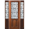 8'-0" Tall Mahogany 2/3 Lite Door and Two Sidelites with St. Charles Wrought Iron Grille