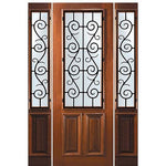8'-0" Tall Mahogany 2/3 Lite Door and Two Sidelites with St. Charles Wrought Iron Grille