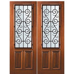 8'-0" Tall Mahogany 2/3 Lite Double Doors with St. Charles Wrought Iron Grille