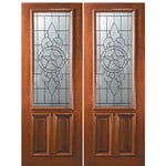 8'-0" 2/3 Lite Mahogany Wood Double Entry Door with Brazos Decorative Glass