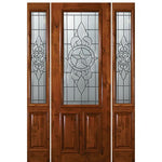 8'-0" 2/3 Lite Knotty Alder Wood Entry Door and Two Sidelites with Brazos Decorative Glass