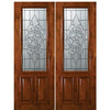 8'-0" 2/3 Lite Knotty Alder Wood Double Entry Door with Brazos Decorative Glass
