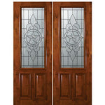 8'-0" 2/3 Lite Knotty Alder Wood Double Entry Door with Brazos Decorative Glass