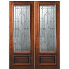 8'-0" 3/4 Lite Mahogany Wood Double Entry Door with Bourbon Street Decorative Glass