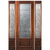 8'-0" 3/4 Lite Mahogany Wood Entry Door and Two Sidelites with Courtlandt Decorative Glass