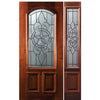6'-8" Arch Lite Mahogany Wood Entry Door and One Sidelite with Brazos Decorative Glass
