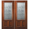 6'-8" 2/3 Lite Mahogany Wood Double Entry Door with New Orleans Decorative Glass