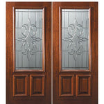 6'-8" 2/3 Lite Mahogany Wood Double Entry Door with New Orleans Decorative Glass