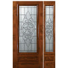 6'-8" 3/4 Lite Knotty Alder Wood Entry Door and One Sidelite with Brazos Decorative Glass