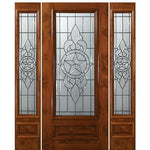 6'-8" 3/4 Lite Knotty Alder Wood Entry Door and Two Sidelites with Brazos Decorative Glass
