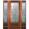 6'-8" 3/4 Lite Mahogany Wood Entry Door and Two Sidelites with Brazos Decorative Glass
