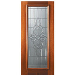 6'-8" Full Lite Mahogany Wood Entry Door with Courtlandt Decorative Glass