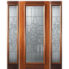 6'-8" Full Lite Mahogany Wood Entry Door and Two Sidelites with Courtlandt Decorative Glass