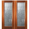 6'-8" Full Lite Mahogany Wood Double Entry Door with Courtlandt Decorative Glass