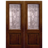 1 Panel 2/3 Lite Marsala, Knotty Alder Wood Grain Fiberglass Double Entry Door