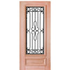 3/4 Lite Forged Iron Mahogany Door with Flemish Glass