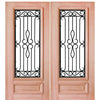 3/4 Lite Forged Iron Mahogany Double Entry Doors with Flemish Glass