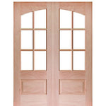 7231SP-68 | 80" Tall 6-Lite 1 Panel Mahogany TDL Double Entry Door with Arched and Insulated, Beveled Glass