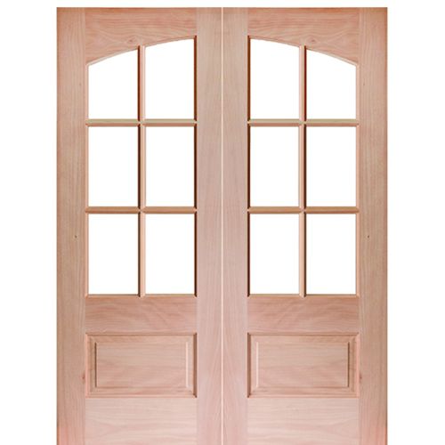 7231SP-68 | 80" Tall 6-Lite 1 Panel Mahogany TDL Double Entry Door with Arched and Insulated, Beveled Glass