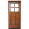 Pre-hung 6'-8" Tall 4 Lite Square Glass Top Mahogany Dutch Door with 2 Panel Vertical Bottom Panel