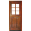 Pre-hung 8'-0" Tall 6 Lite Square Glass Top Mahogany Dutch Door with 2 Panel Vertical Bottom Panel
